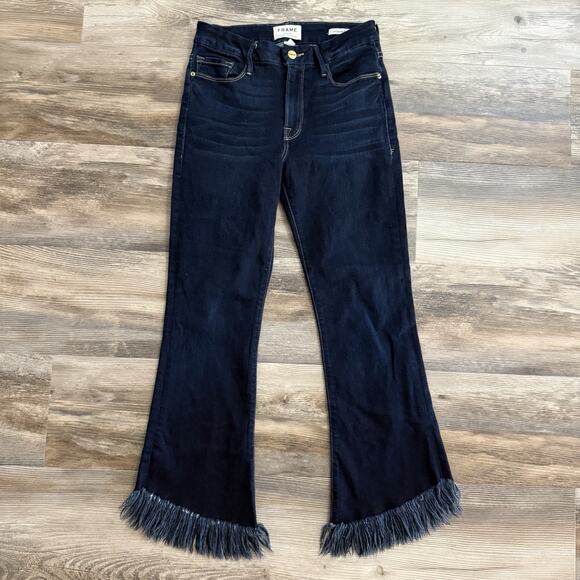 Frame Denim Denim - FRAME Le Crop Mini Boot Jeans Women’s 27 Dark Wash Fringe Hem High Rise